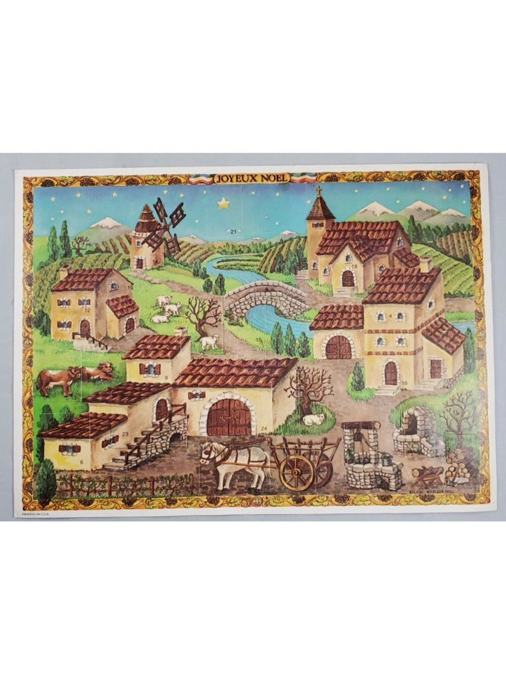 Vintage Paper Christmas Advent Calendar French Village Joyeux Noel Wine Country
